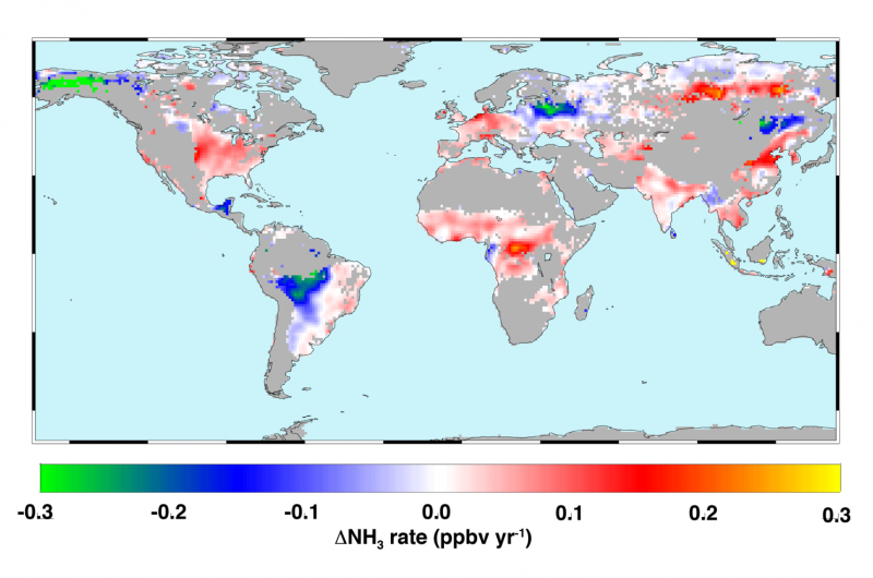 Multi-year study finds 'hotspots' of ammonia over world's major agricultural areas
