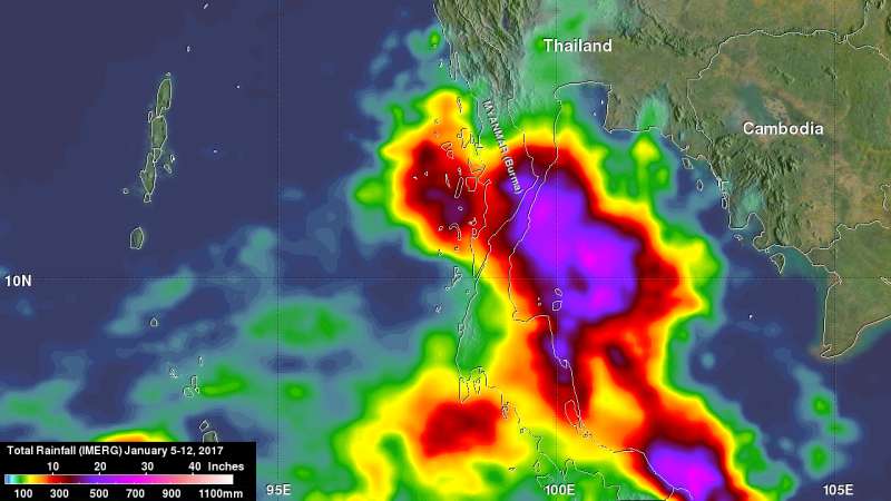 NASA analyzes heavy rainfall over Southern Thailand