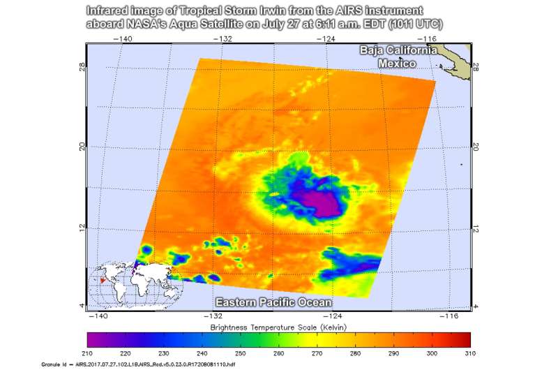 NASA casts an infrared eye on Tropical Storm Irwin