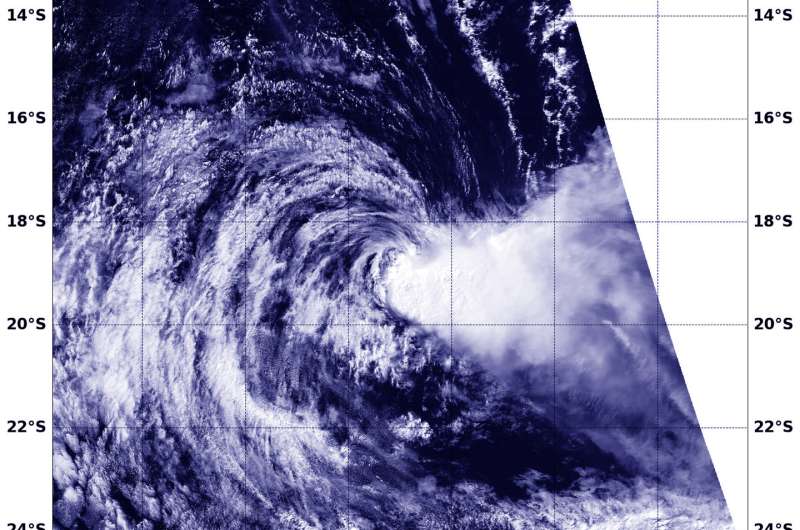 NASA catches Tropical Cyclone Ernie being blown apart