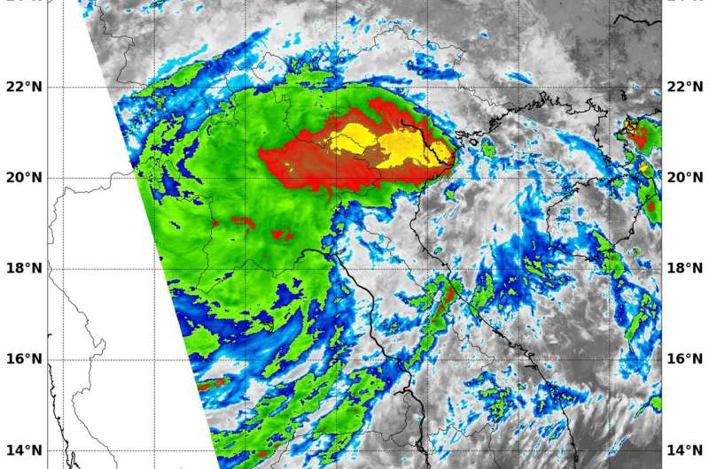 NASA finds Tropical Depression 23W's strongest storms in two countries