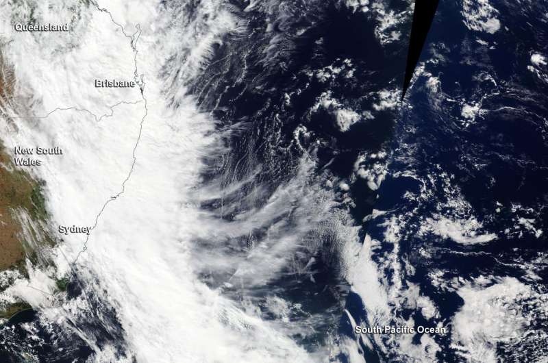 NASA sees the remnants of Tropical Cyclone Debbie moving off Australia's east coast