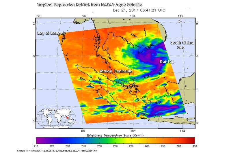 NASA spots a weaker, elongated Tropical Depression Kai-Tak