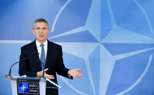 NATO Secretary General Jens Stoltenberg speaks to the press during a Foreign Affairs meeting at the NATO headquarters in Brussel