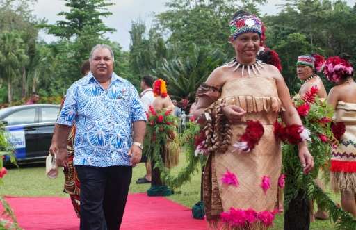 Nauru's Prime Minister Baron Waqa arrives for the opening of 48th Pacific Islands Forum in Apia, Samoa, where a World Bank repor