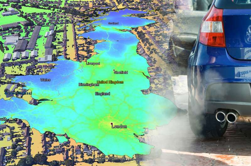 New nationwide map of air pollution provides insights into nitrogen dioxide levels across the country and within towns and citie