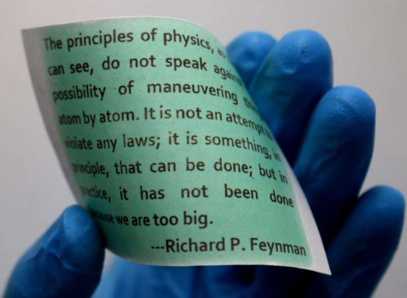 Light-printable rewritable paper showing a quote by Richard Feynman.