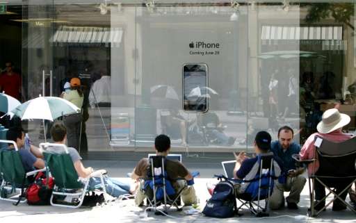 People wait outside an Apple store in Santa Monica, California for the release of the first iPhone on June 29, 2007