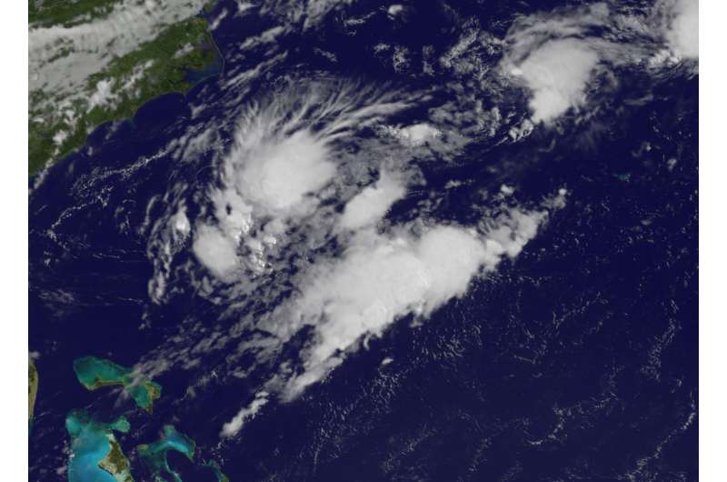 Remnant clouds of former Tropical Storm Emily over Atlantic