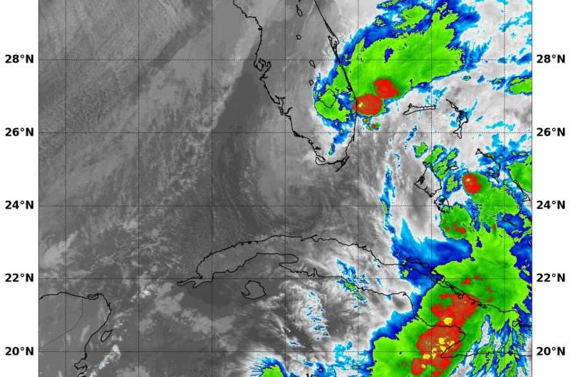 Satellite animation shows Tropical Storm Philippe absorbed by frontal system