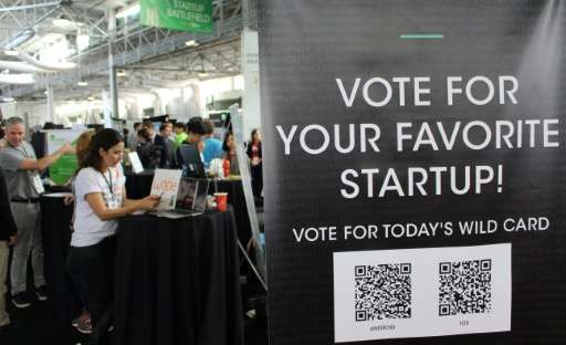 Tech startups vie for investors, fans and media attention at a TechCrunch Disrupt conference in San Francisco