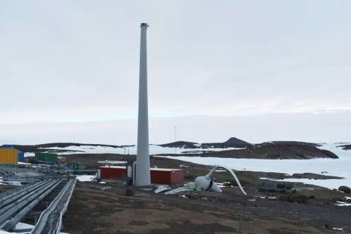 The head of a turbine at an Australian Antarctic base plunged to the ground Tuesday, narrowly missing a storage building