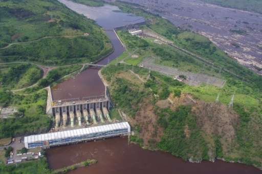The Inga 1 (rear) and Inga 2 (front) power plants dams are seen on the Congo river in 2013, which the Inga 3 project would compl