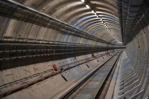The tunnel is seen from the platform of the Canary Wharf Crossrail station in London on February 8, 2017
