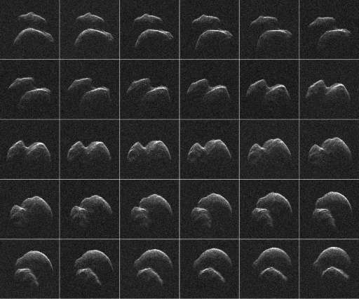 This NASA image obtained April 19, 2017 shows a movie of asteroid 2014-JO25 generated using radar data collected by NASA's Golds