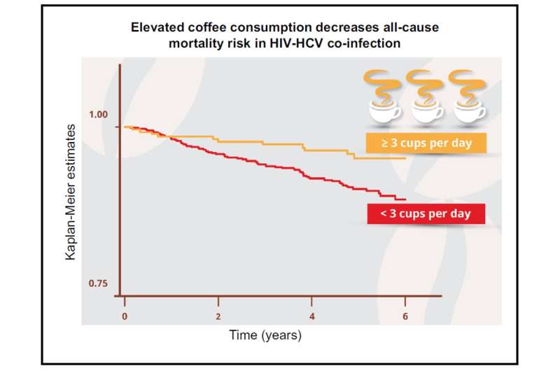 Three or more cups of coffee daily halves mortality risk in patients with both HIV and HCV