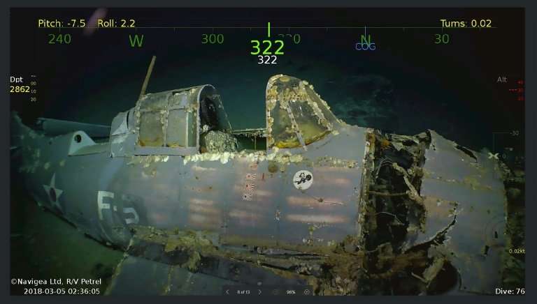 Handout photo obtained March 5, 2018 courtesy of Microsoft co-founder Paul G. Allen showing wreckage from the USS Lexington airc