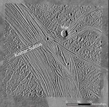 Icy moon of Jupiter, Ganymede, shows evidence of past strike-slip faulting