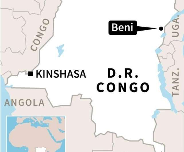 Map of the Democratic Republic of Congo locating Beni