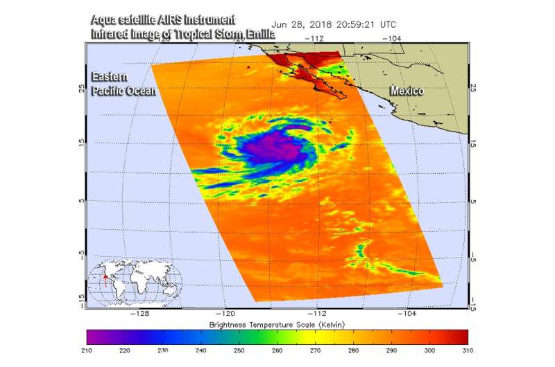 NASA infrared data reveals Tropical Storm Emilia is strengthening