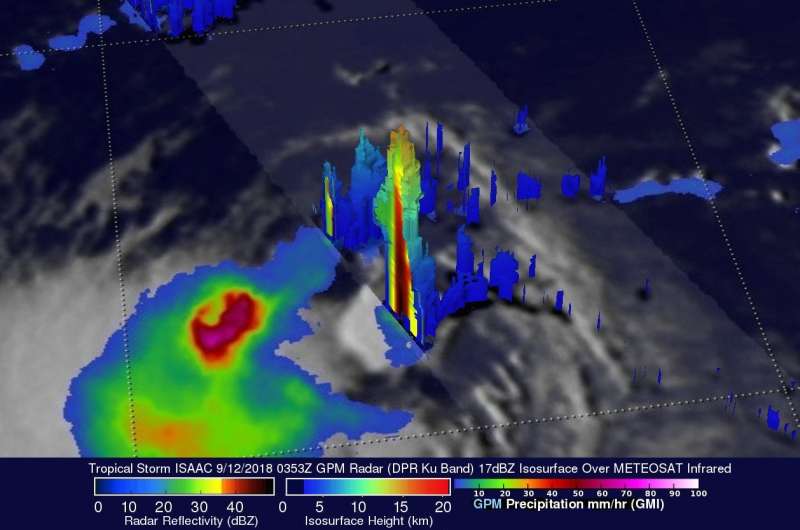 NASA/JAXA satellite finds heavy rainfall in Tropical Storm Isaac