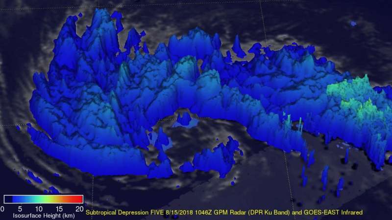NASA water vapor data shows a 'patchy' Sub-Tropical Storm Ernesto