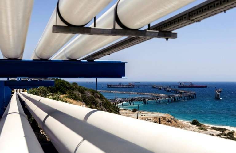 Oil pipes extend from the southern Cypriot village of Zygi towards the oil storage terminal at the port of Vasilikos in the coas