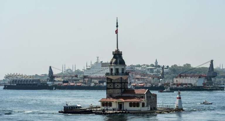 Pioneering Spirit passed the Maiden's Tower at the southern entrance to the Bosphorus