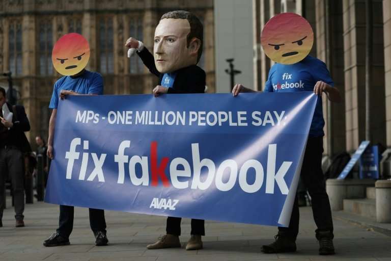 Protestors demonstrated outside Portcullis house in London where Facebook's Chief Technology Officer Mike Schroepfer was grilled
