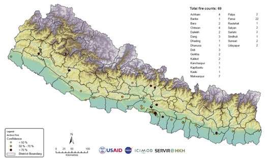 Satellite data aids forest fire detection and monitoring in Nepal