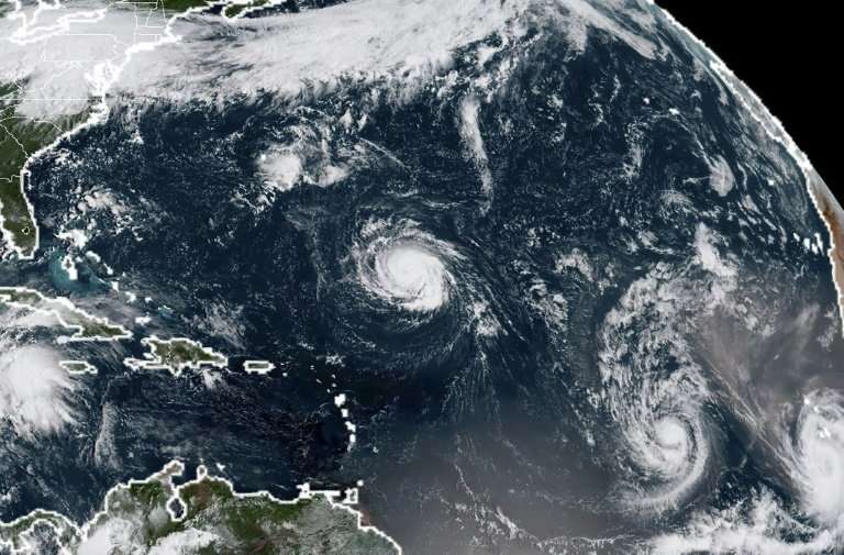 This NOAA/RAMMB satellite image taken at 13:30 UTC on September 9, 2018 shows Tropical Storm Florence—which forecasters say will