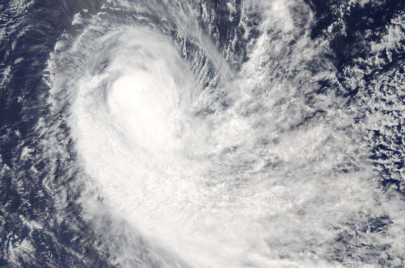 Tropical Cyclone Irving appears elongated in NASA imagery