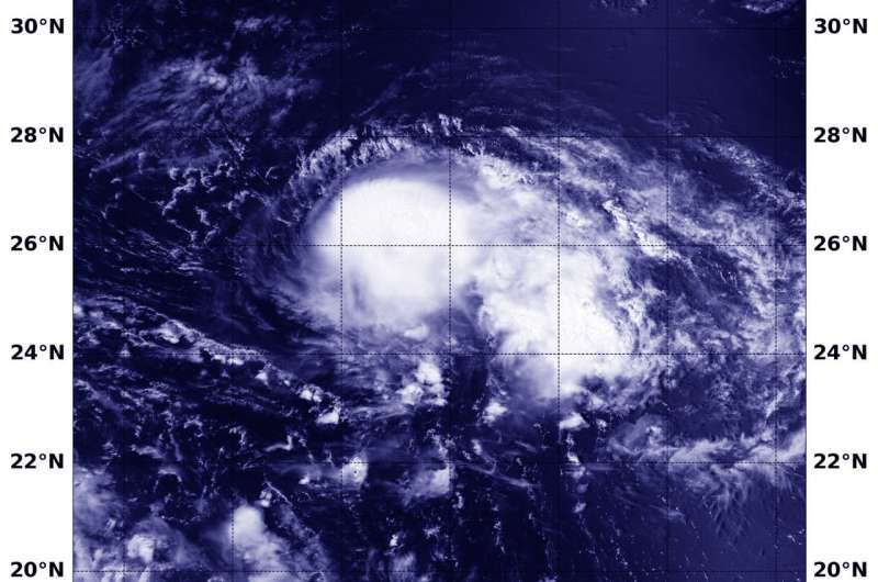 NASA-NOAA's Suomi NPP satellite finds a weaker Tropical Storm Leepi