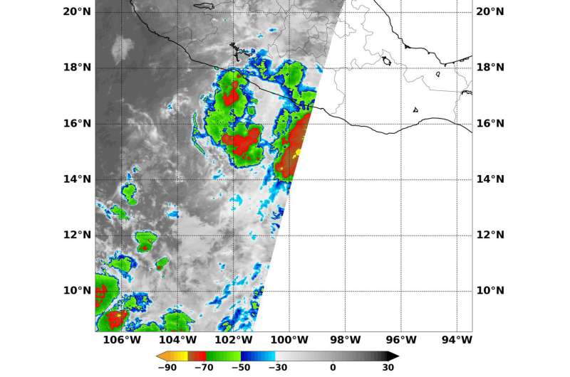 NASA finds Tropical Depression 04E's heaviest rains approaching Mexico's Coast