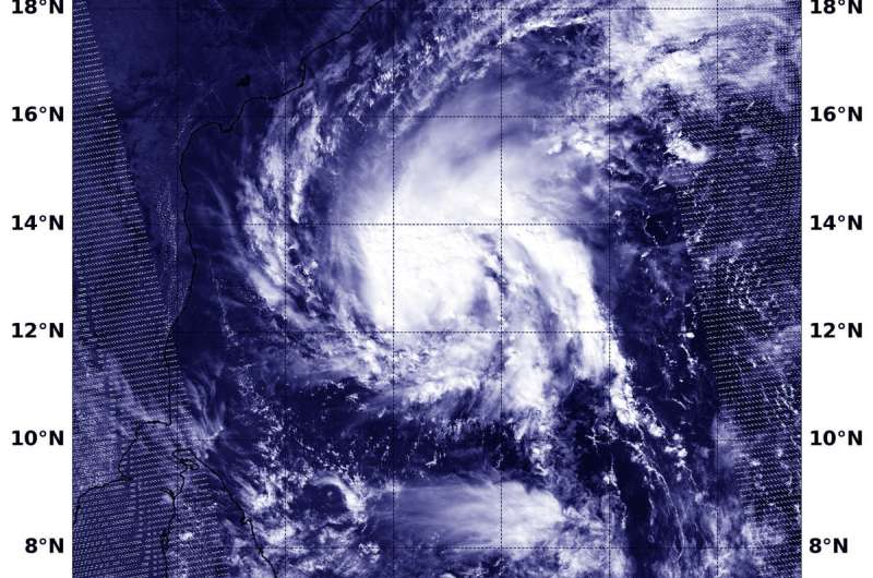 Tropical Cyclone Gaja approaching Southeastern India
