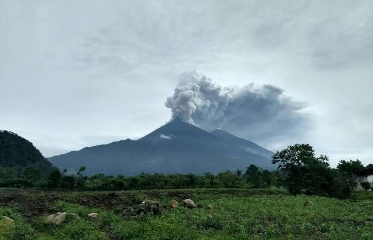 Handout picture released by the National Disaster Relief Agency of Guatemala showing the Fuego volcano erupting on June 3, 2018