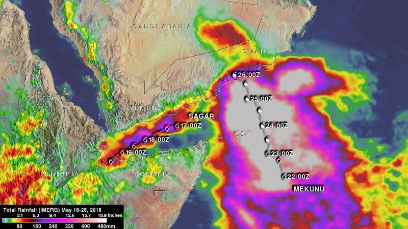 NASA analyzes no. Indian Ocean rainfall of soaking separate cyclones