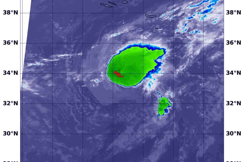 NASA infrared imagery reveals wind shearing Tropical Depression Joyce
