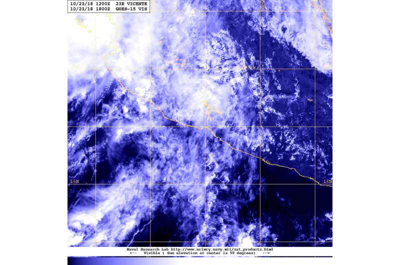 Satellite shows post-Tropical Depression Vicente inland