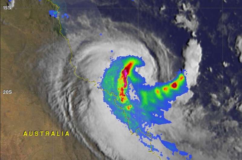 GPM satellite probes Tropical Cyclone Iris weakening near Australian coast