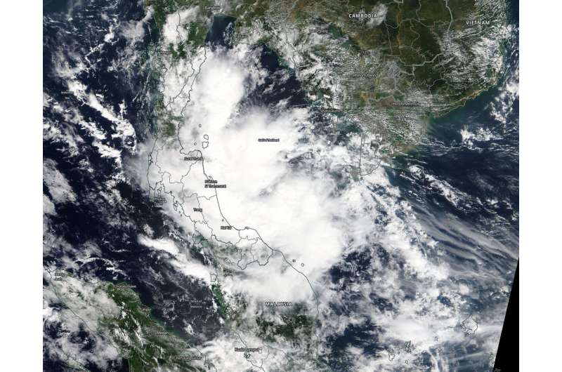 NASA tracks Tropical Depression Toraji in the Gulf of Thailand