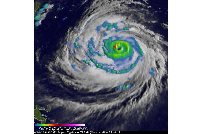Super Typhoon Trami's rainfall examined by NASA/JAXA's GPM satellite