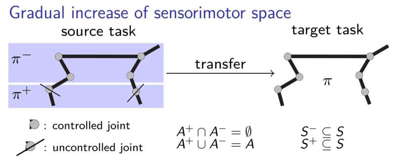 A new developmental reinforcement learning approach for sensorimotor space enlargement