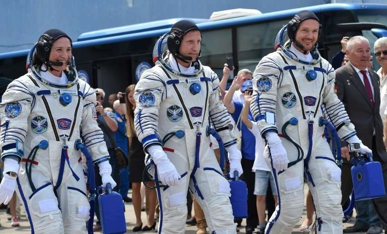 NASA astronaut Serena Aunon-Chancellor, Roscosmos cosmonaut Sergey Prokopyev and German astronaut Alexander Gerst set off in Jun