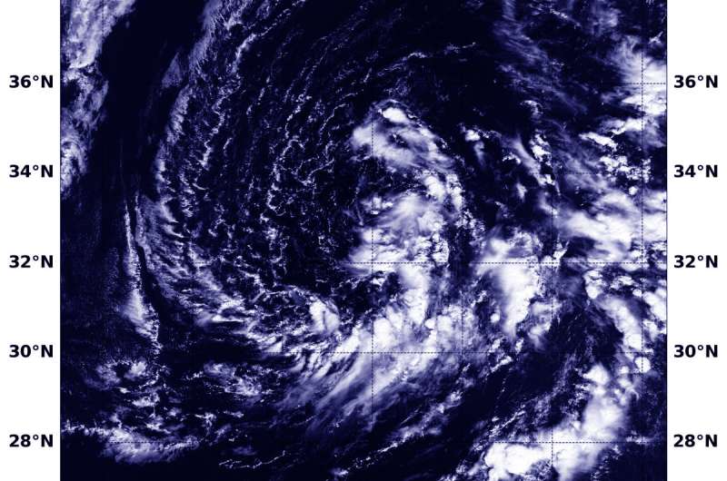 NASA's Terra Satellite finds Subtropical Storm Leslie drifting in Central Atlantic