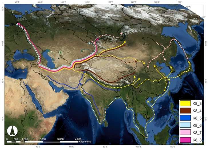 Barley heads East -- living plant varieties reveal ancient migration routes across Eurasia