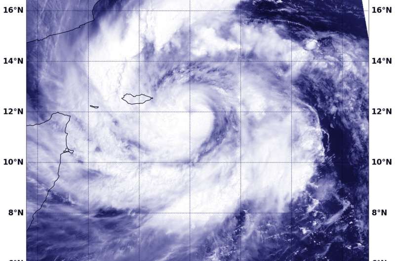 NASA's Aqua satellite sees Tropical Cyclone Mekunu strengthen