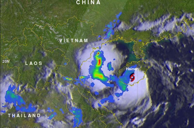 Tropical Cyclone Son-Tinh makes landfall and NASA examines its trail of rainfall