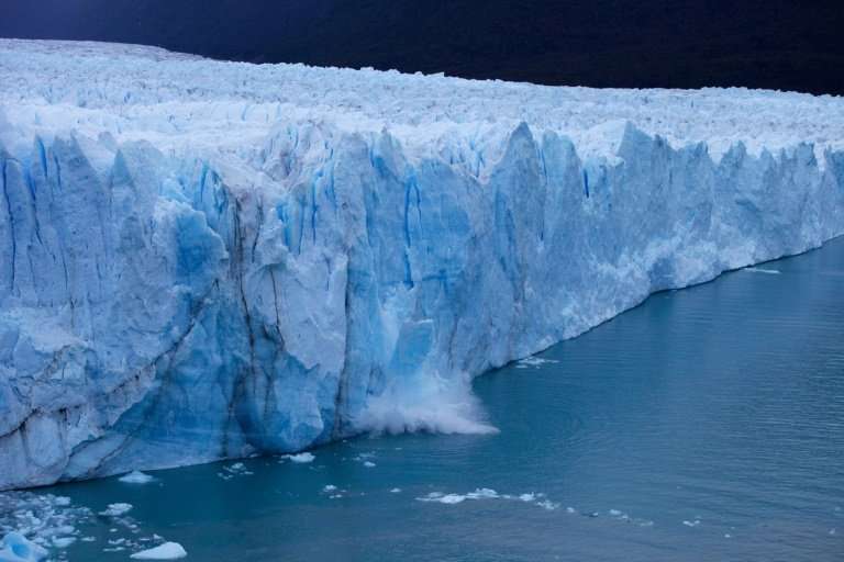 A chunck of ice falls from the Perito Moreno Glacier, at Los Glaciares National Park, near El Calafate in the Argentine province