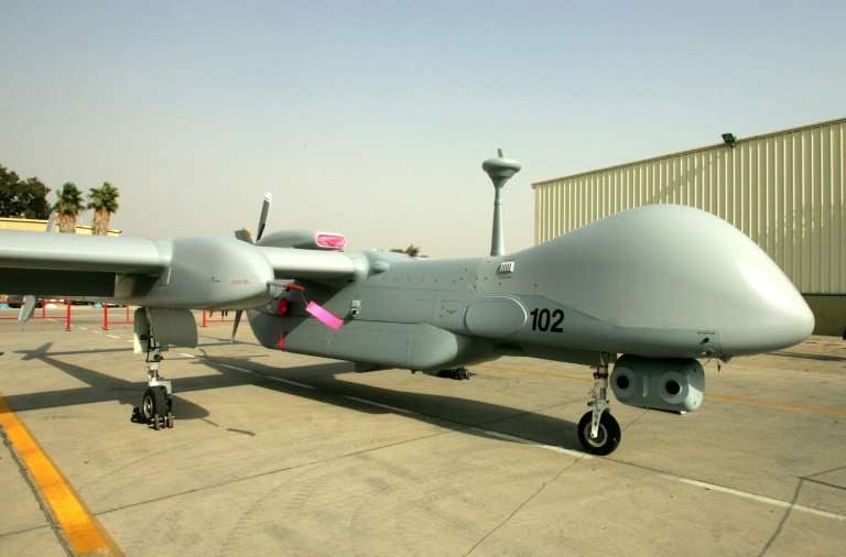 A file photo taken on October 8, 2007 shows an Israeli Heron TP surveillance drone